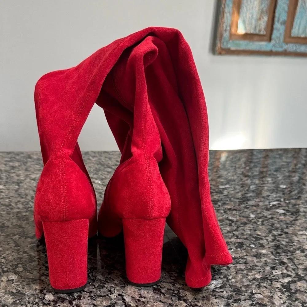Wild Pair Red Over the Knee Boots faux suede EUC 8M